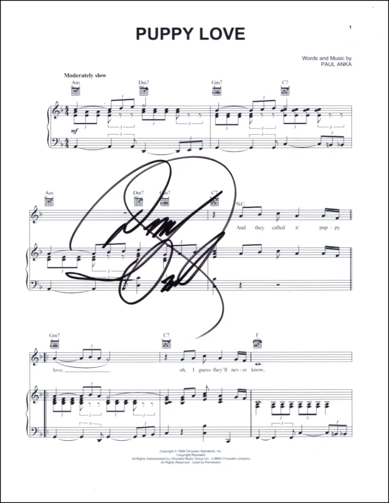 Donny Osmond Signed Autograph Puppy Love Sheet Music - Donny & Marie Teen Idol