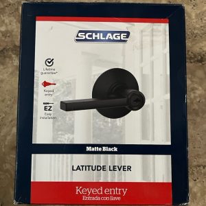 Schlage Latitude Matte Black Keyed Entry Door Handle New Opened Box Unused B6