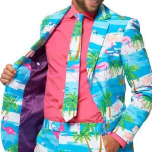 Oppo Suits Mens 3 piece suit size 42 flamingo tropical hawaiian jacket pants tie