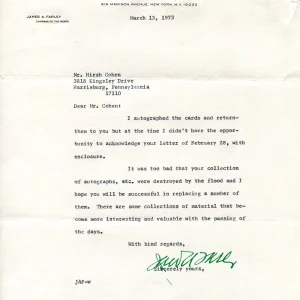 James Farley US Postmaster General New Deal Coca-Cola Chairman Signed Autograph