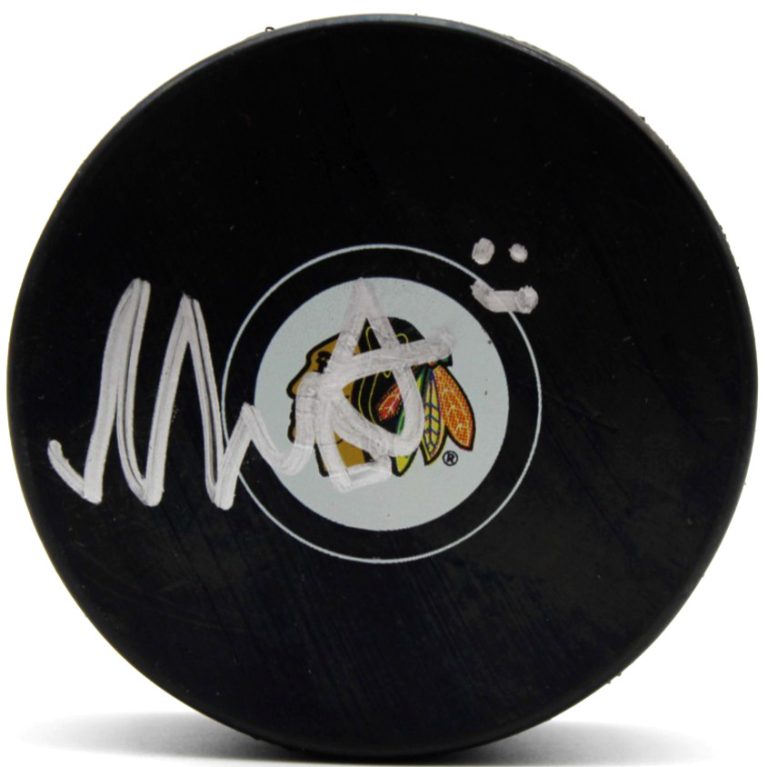 Mason West Signed Chicago Blackhawks Hockey Puck w/Beckett BAS COA BT78259