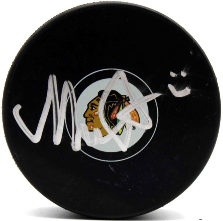 Mason West Signed Chicago Blackhawks Hockey Puck w/Beckett BAS COA BT78262