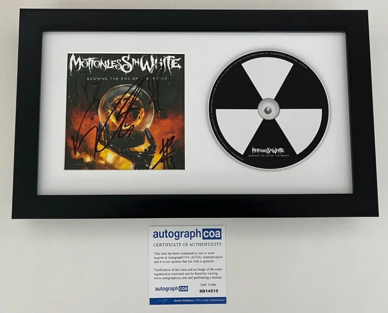 MOTIONLESS IN WHITE SIGNED SCORING THE END OF THE WORLD FRAMED CD AUTOGRAPH COA