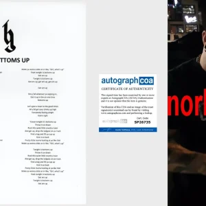 BRANTLEY GILBERT SIGNED BOTTOMS UP LYRIC SHEET w/EXACT PROOF & AUTOGRAPH COA