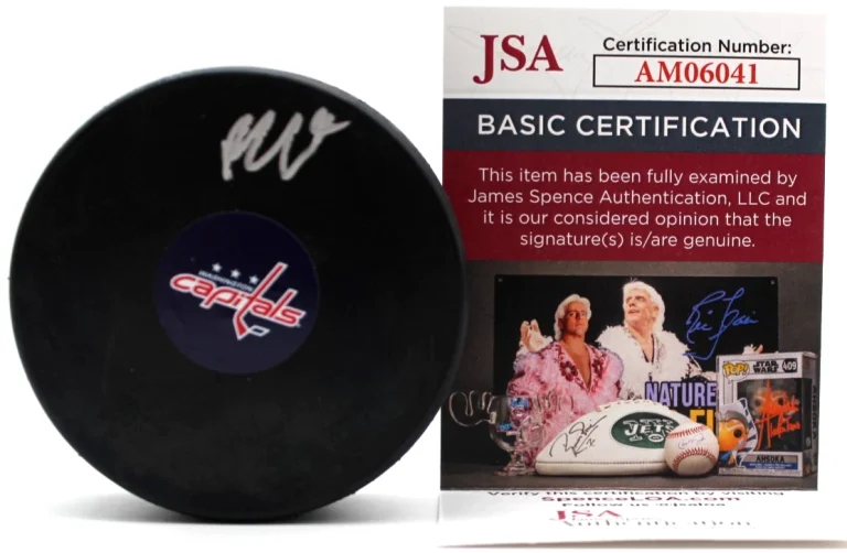 Ryan Leonard Signed Washington Capitals Hockey Logo Puck w/JSA COA AM06041
