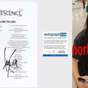 AMY LEE SIGNED AUTOGRAPH EVANESCENCE BRING ME TO LIFE SHEET w/EXACT PROOF & COA