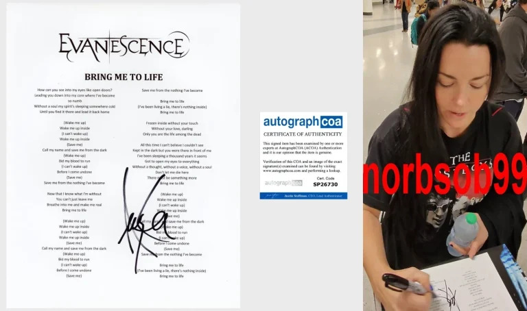 AMY LEE SIGNED AUTOGRAPH EVANESCENCE BRING ME TO LIFE SHEET W/EXACT PROOF & COA COLLECTIBLE MEMORABILIA