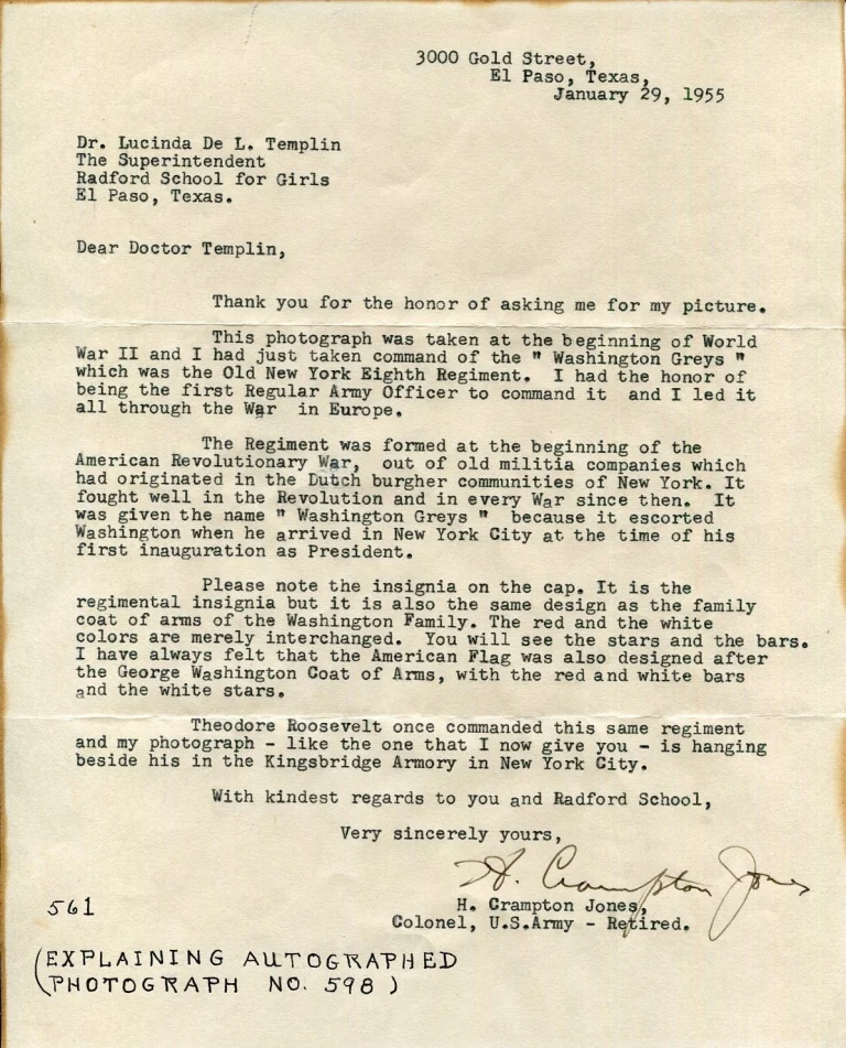 Colonel Henry Crampton Jones WWII WWI 258th Field Artillery Signed Autograph