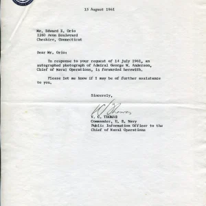 Commander V. C. Thomas Public Informa Chief Of Naval Operations Signed Autograph