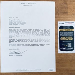 Robert Kardashian Typed Letter Signed Dated During OJ Simpson Trial Content JSA