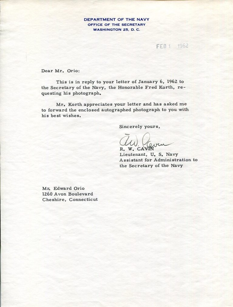 LT Ralph William Cavin Navy USS Arkansas LST 1032 Iwo Jima Signed Autograph TLS