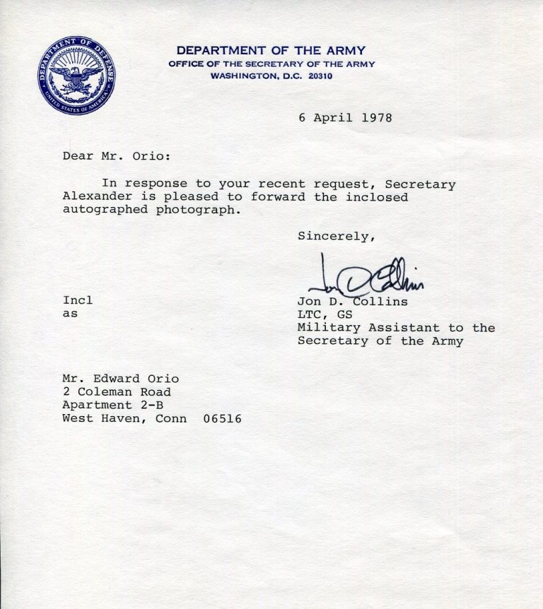 General Jon D. Collins 11th Armored Cavalry Vietnam Silver Star Signed Autograph