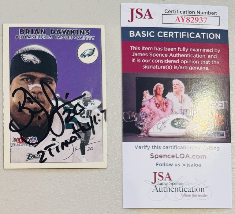 Brian Dawkins Signed Autographed 2000 Fleer Tradition Card #7 JSA Cert
