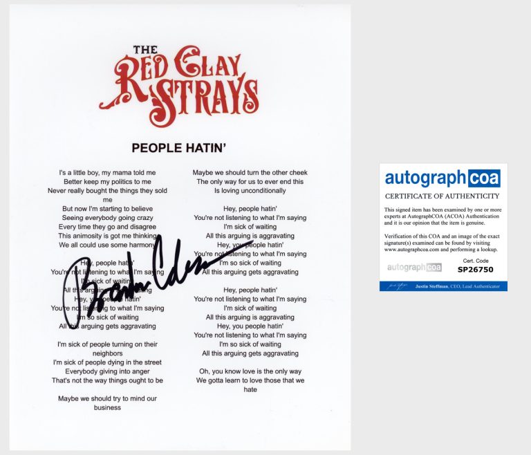 BRANDON COLEMAN SIGNED THE RED CLAY STRAYS PEOPLE HATIN' LYRIC SHEET & COA