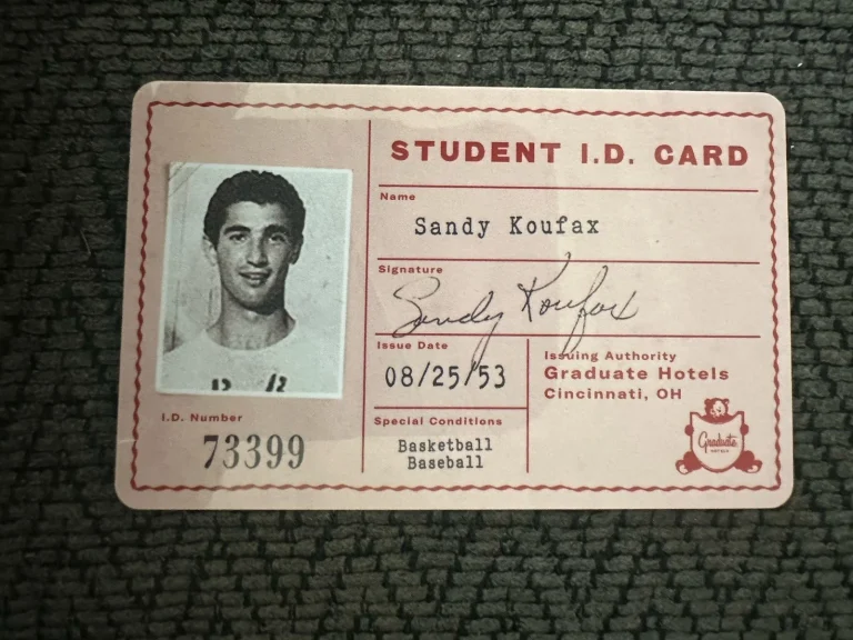 The Graduate Hotel Cincinnati Ohio Key Card Sandy Koufax Student ID Bearcats