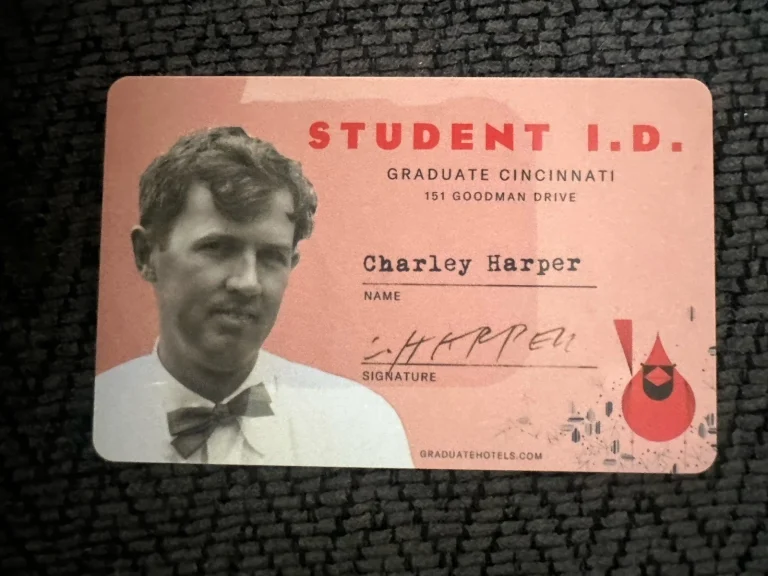 THE GRADUATE HOTEL CARD CHARLEY HARPER STUDENT ID ART INSTITUTE COLLECTIBLE MEMORABILIA