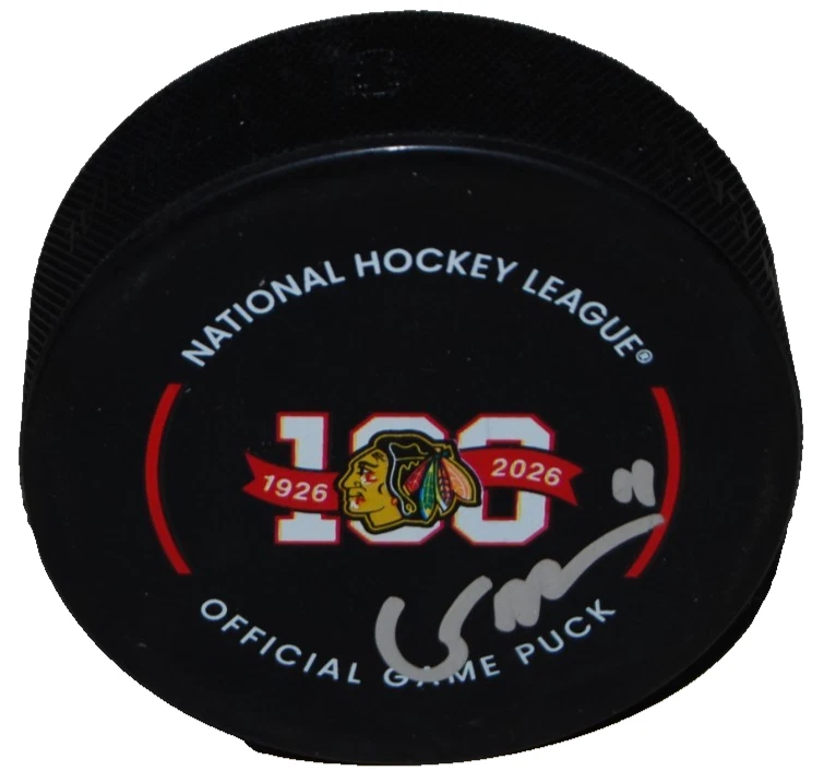 OLIVER MOORE signed (CHICAGO BLACKHAWKS) 100th Anniversary puck BECKETT BV10219
