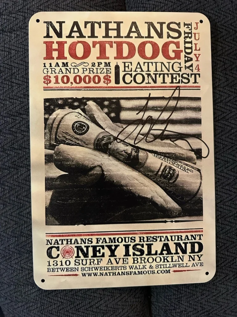 Joey Chestnut SIGNED Nathan's Hot Dog Eating Contest Metal Sign July 4