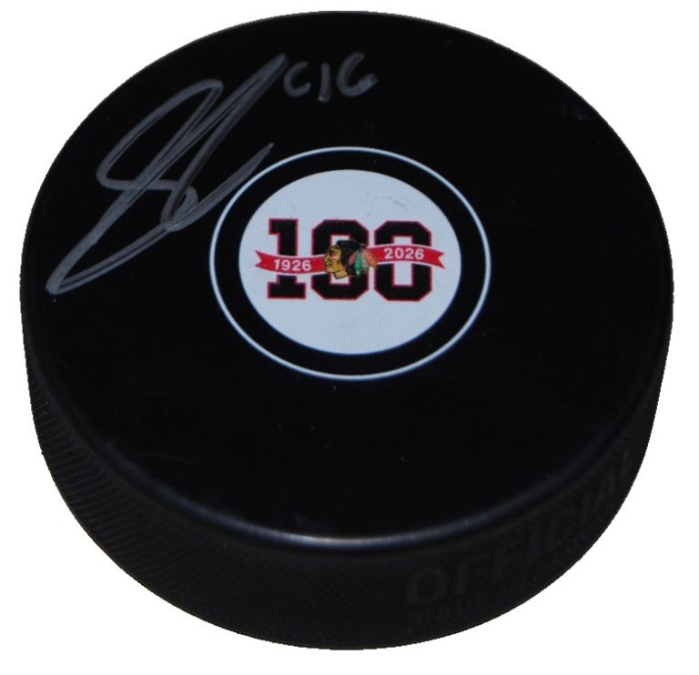 LOUIS CREVIER signed (CHICAGO BLACKHAWKS) 100th Anniversary puck BECKETT BV10239