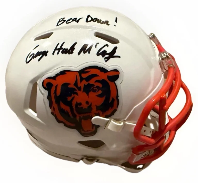 GEORGE HALAS MCCASKEY signed CHICAGO BEARS mini football helmet BECKETT BR63003