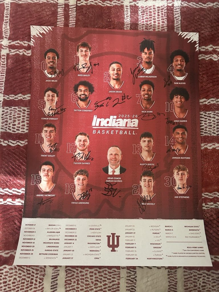 2025-2026 Iu Hoosiers Mens Basketball Team Signed Poster Tucker Darian DeVries +