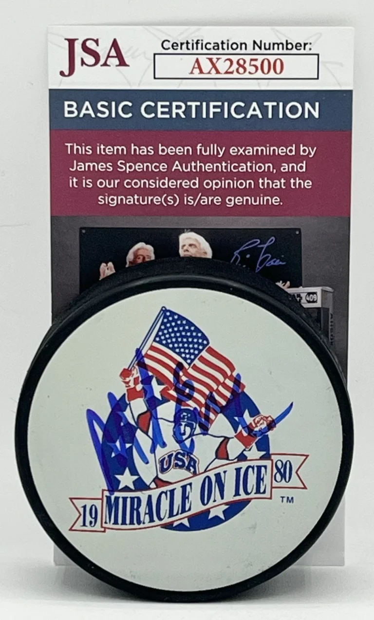 Mike Eruzione Team USA signed 1980 Miracle On Ice Puck autographed JSA