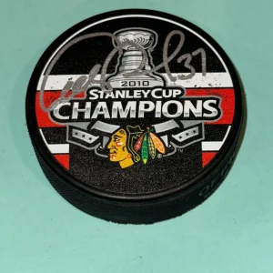 ADAM BURISH Signed BLACKHAWKS 2010 STANLEY CUP CHAMPS Puck Beckett (BAS)