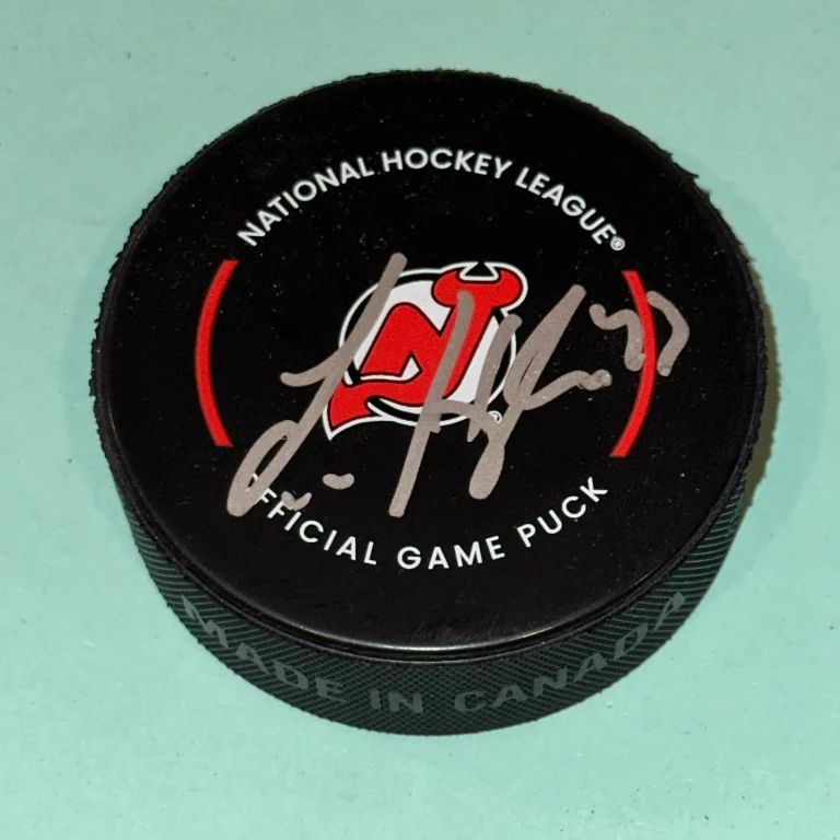 LUKE HUGHES Signed New Jersey DEVILS Official GAME Puck Beckett (BAS)