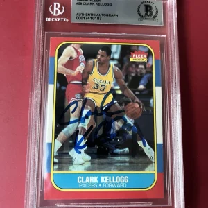 Clark Kellogg Lakers 1986 NBA Fleer Card Signed Auto Beckett BAS Slabbed