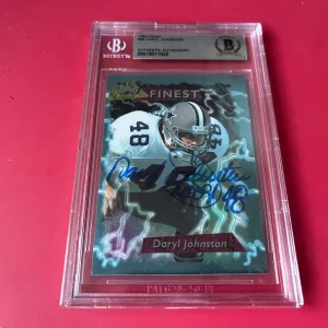 Daryl Johnston Cowboys 1995 Topps Finest Card Signed Auto Beckett BAS Slabbed