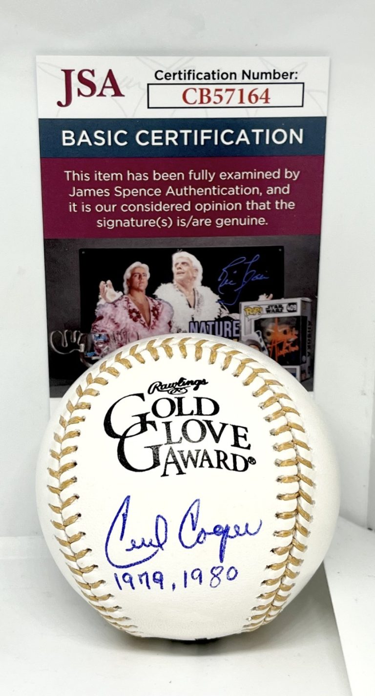 Cecil Cooper Milwaukee Brewers signed Gold Glove Baseball Ball W Inscription JSA
