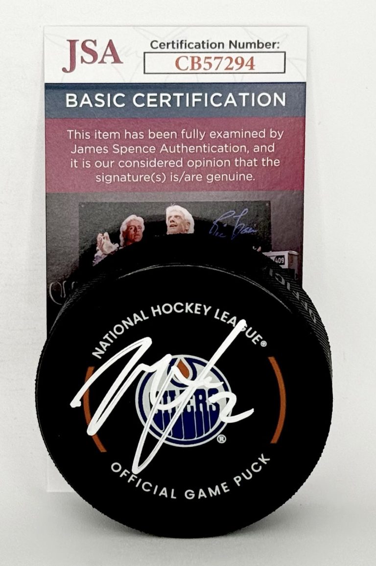 Matthew Savoie signed Edmonton Oilers Official Game Puck autographed JSA