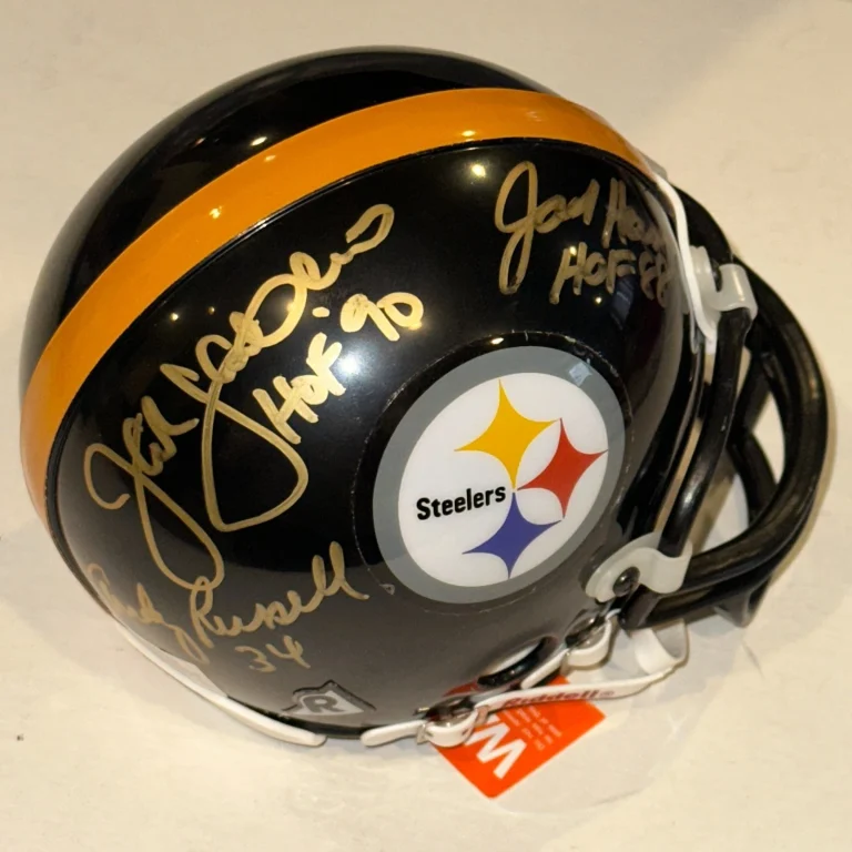 JACK HAM, JACK LAMBERT & ANDY RUSSELL Signed STEELERS Mini-helmet Beckett (BAS)