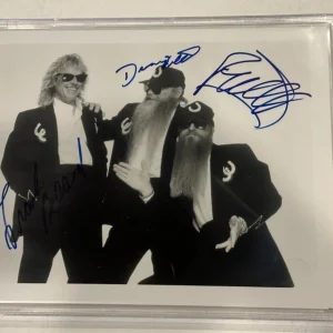 ZZ TOP Signed 8 X 10 PHOTO Beckett Encapsulated AUTO 10 GIBBONS, HILL, and BEARD