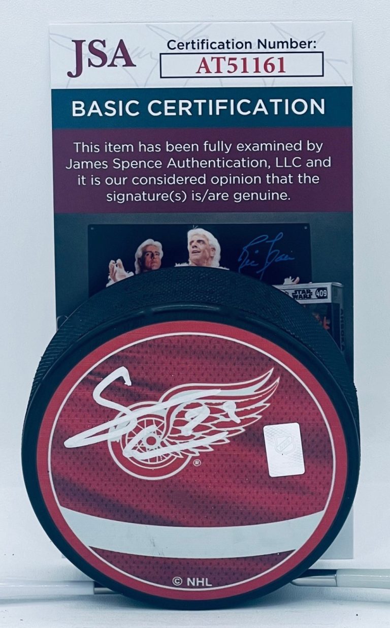 Simon Edvinsson signed Detroit Red Wings Reverse Retro Puck autographed JSA COA