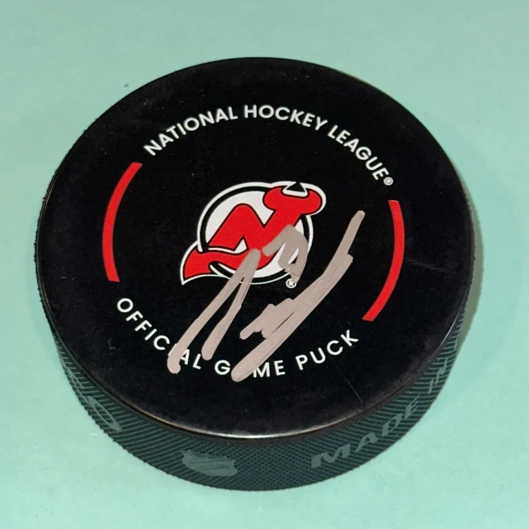 SIMON NEMEC Signed New Jersey DEVILS Official GAME Puck Beckett (BAS)