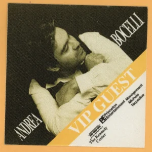 Andrea Bocelli Concert Tour VIP Backstage Pass