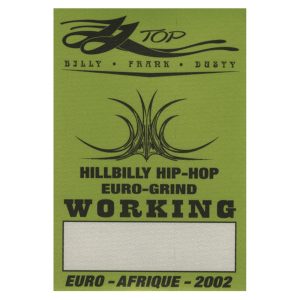 ZZ Top 2002 Hillbilly Hip Hop Concert Tour Working Backstage Pass