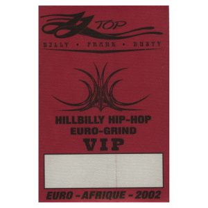 ZZ Top 2002 Hillbilly Hip Hop Concert Tour VIP Backstage Pass