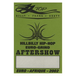 ZZ Top 2002 Hillbilly Hip Hop Concert Tour Aftershow Backstage Pass
