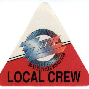ZZ Top 1990 Recycler Concert Tour Local Crew Backstage Pass