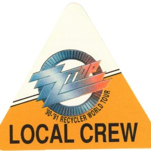 ZZ Top 1990 Recycler Concert Tour Local Crew Backstage Pass