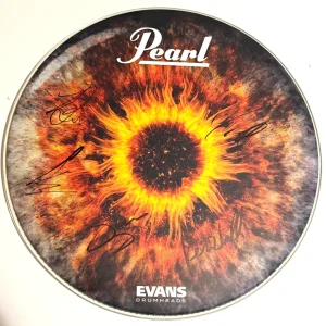 Breaking Benjamin REAL SIGNED 20" Ember artwork Bass Drumhead JSA COA Burnley