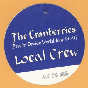 The Cranberries 1996 Free To Decide Concert Tour CREW Backstage Pass