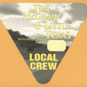 Tim McGraw 1995 w/ Little Texas All I Want Concert Tour Crew Backstage Pass
