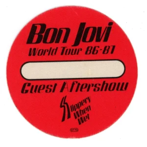 Bon Jovi 1986 Slippery When Wet Concert Tour After Show Guest Backstage Pass