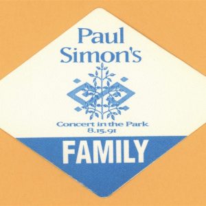 Paul Simon 1991 Rhythm of the Saints Concert Tour FAMILY Backstage Pass