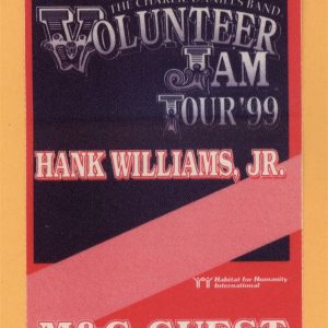 Hank Williams Jr. 1999 Volunteer Jam Concert Tour GUEST Backstage Pass