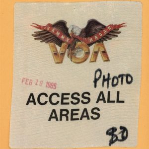Sammy Hagar 1985 VOA Concert Tour Backstage Pass - Van Halen - Used