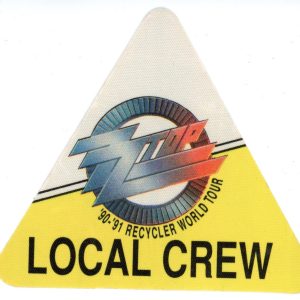 ZZ Top 1990 Recycler Concert Tour Local Crew Backstage Pass